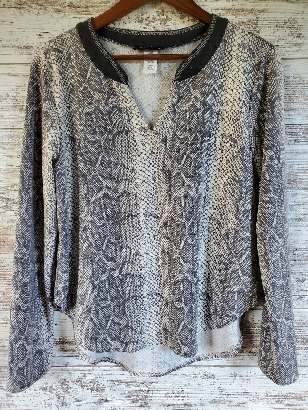 Ariella Grey Snake Print V-Neck Loungewear Streetwear Tunic Top